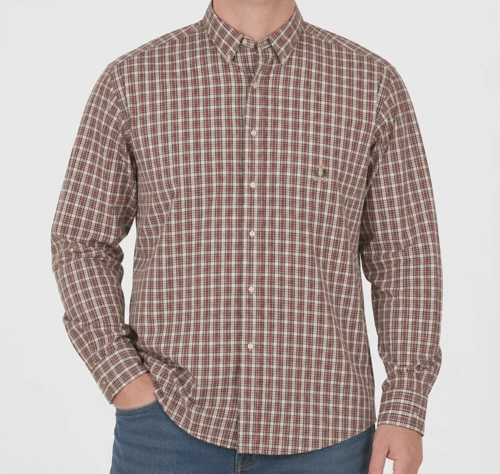 Wrangler Riata Shirt Mens 16 34/35 Red Beige Long Sleeve Western Vintage